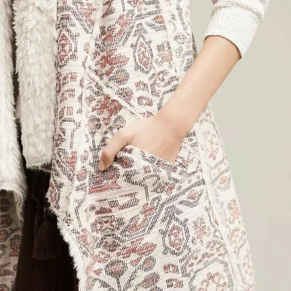 HEI HEI Anthropologie Geometric Jacquard Sherpa Faux Fur Vest